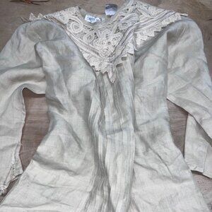 Vintage Carry Back 100% Ramie and Cotton Beige Top and Skirt Set